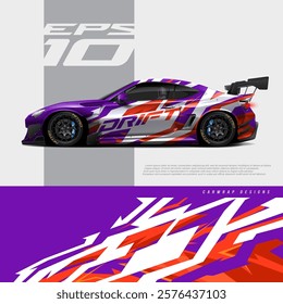 Racing car wrap design vector. Graphic abstract stripe racing background kit designs for wrap vehicle, race car, rally, adventure and livery