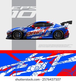 Racing car wrap design vector. Graphic abstract stripe racing background kit designs for wrap vehicle, race car, rally, adventure and livery