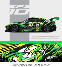 Racing car wrap design vector. Graphic abstract stripe racing background kit designs for wrap vehicle, race car, rally, adventure and livery