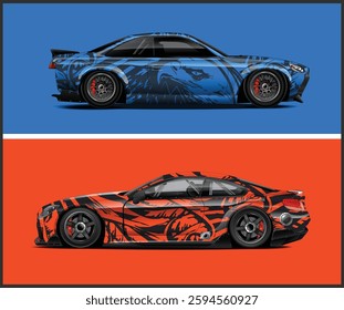 Racing car wrap design vector or vehicle template graphics 