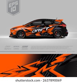 Racing car wrap design vector. Graphic abstract stripe racing background kit designs for wrap vehicle, race car, rally, adventure and livery