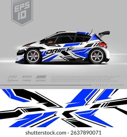Racing car wrap design vector. Graphic abstract stripe racing background kit designs for wrap vehicle, race car, rally, adventure and livery