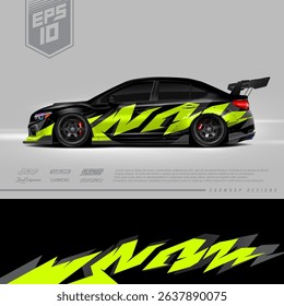 Racing car wrap design vector. Graphic abstract stripe racing background kit designs for wrap vehicle, race car, rally, adventure and livery
