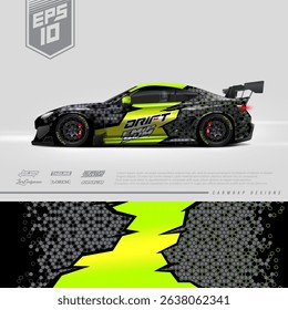 Racing car wrap design vector. Graphic abstract stripe racing background kit designs for wrap vehicle, race car, rally, adventure and livery. Eps 10