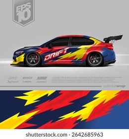 Racing car wrap design vector. Graphic abstract stripe racing background kit designs for wrap vehicle, race car, rally, adventure and livery. Full vector eps 10	
