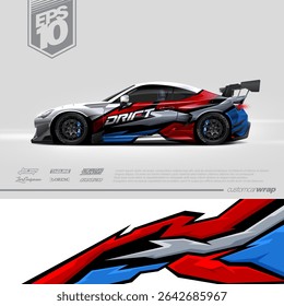 Racing car wrap design vector. Graphic abstract stripe racing background kit designs for wrap vehicle, race car, rally, adventure and livery. Full vector eps 10	
