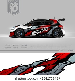 Racing car wrap design vector. Graphic abstract stripe racing background kit designs for wrap vehicle, race car, rally, adventure and livery. Full vector eps 10