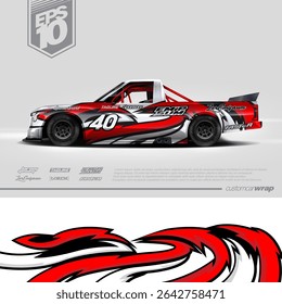 Racing car wrap design vector. Graphic abstract stripe racing background kit designs for wrap vehicle, race car, rally, adventure and livery. Full vector eps 10