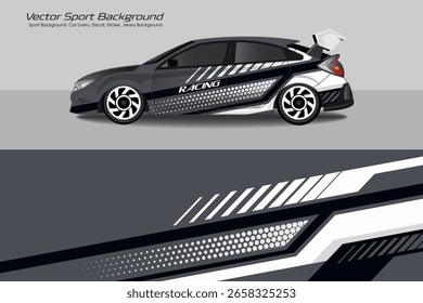 Vetor de design de envoltório de carro de corrida. Kit de fundo de corrida de faixa abstrata gráfica para veículo de embrulho, carro de corrida, rally EPS 10