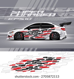 Racing car wrap design vector. Graphic abstract stripe racing background kit designs for wrap vehicle, race car, rally, adventure and livery. EPS 10
