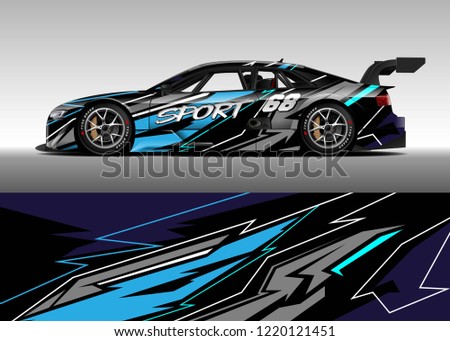 Racing car wrap design vector. Graphic abstract stripe racing background kit designs for wrap vehicle, race car, rally, adventure and livery