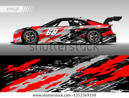 Racing car wrap design vector. Graphic abstract stripe racing background kit designs for wrap vehicle, race car, rally, adventure and livery