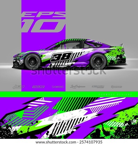 Racing car wrap design vector. Graphic abstract stripe racing background kit designs for wrap vehicle, race car, rally, adventure and livery