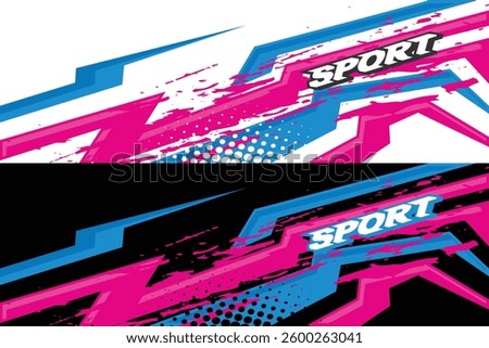 Racing car wrap design vector set. Graphic abstract stripe racing background kit designs for wrap vehicle, race car, rally, adventure and livery. in pink and blue color Full vector eps 10