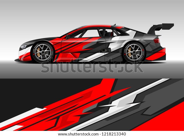Racing car wrap design
vector and vinyl sticker. Graphic abstract stripe racing background
kit designs for wrap vehicle, race car, rally, adventure and
livery. eps 10
