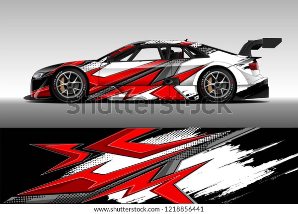 Racing car wrap design vector. Graphic abstract\
stripe racing background kit designs for wrap vehicle, race car,\
rally, adventure and\
livery