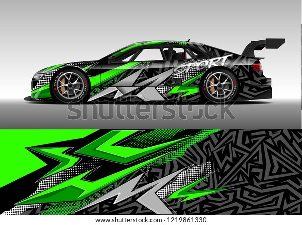 Racing car wrap design vector. Graphic abstract
stripe racing background kit designs for wrap vehicle, race car,
rally, adventure and
livery