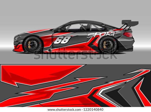 Racing car wrap design vector. Graphic abstract\
stripe racing background kit designs for wrap vehicle, race car,\
rally, adventure and\
livery