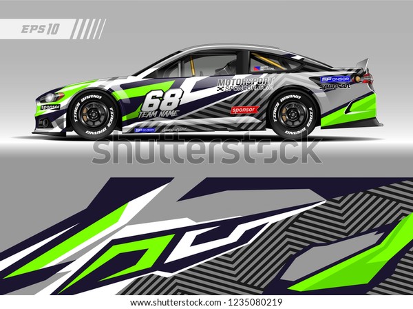 Racing car wrap design vector. Graphic abstract\
stripe racing background kit designs for wrap vehicle, race car,\
adventure and livery