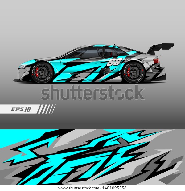 Racing car wrap design vector. Graphic\
abstract stripe racing background kit\
designs.