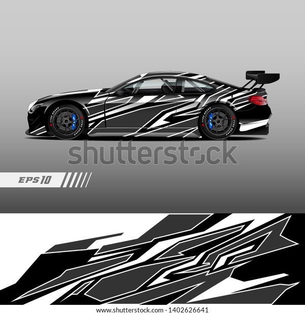 Racing car wrap design vector. Graphic\
abstract stripe racing background kit\
designs.