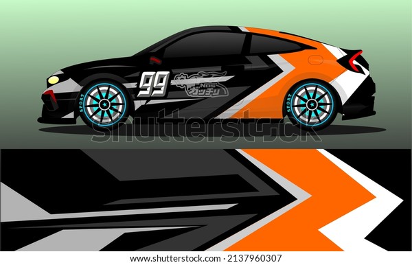 Racing car wrap design vector. Abstract graphic\
stripe racing background kit design for vehicle wrap, race car,\
rally, adventure and\
livery
