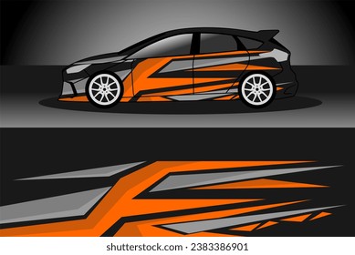 racing car wrap rally livery. design abstract orange strip for car wrap, vinyl sticker, and decal. isolated on black background