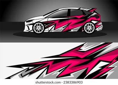 rally de carreras de envolvimiento de rally. diseño de tira rosada abstracta para el envoltorio de coche, pegatina de vinilo y calcomanía. aislado en fondo negro