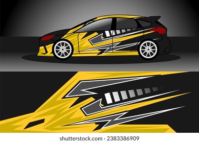 rally de carreras de envolvimiento de rally. diseño abstracto tira amarilla para envoltura de coche, pegatina de vinilo y calcomanía. aislado en fondo negro