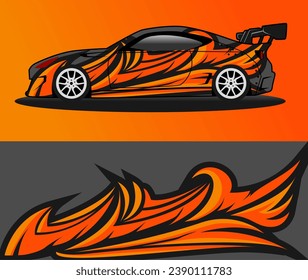 racing car wrap rally livery. design abstract blue strip for car wrap, vinyl sticker, and decal. isolated on black background