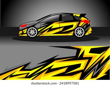 racing car wrap rally livery. design abstract yellow strip for car wrap, vinyl sticker, and decal. isolated on black background