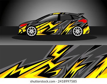 racing car wrap rally livery. design abstract yellow strip for car wrap, vinyl sticker, and decal. isolated on black background