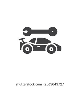 Racing car and wrench vector icon. filled flat sign for mobile concept and web design. Pit Lane glyph icon. Pit stop symbol, logo illustration. Vector graphics