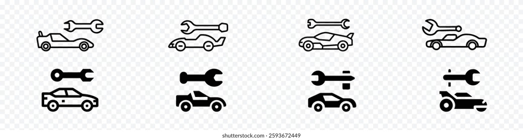 Racing Car and Wrench Vector Icon – Car Repair and Maintenance Symbol