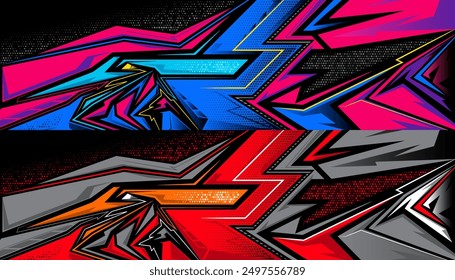 Los coches de carreras calcomanías de diseño abstracto vibrante, envolturas de vinilo gráfico de colores dinámicos. Etiqueta engomada de la raya para los coches, bicicletas, monopatín