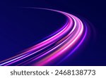 Racing cars dynamic flash effects city road with long exposure night ligh. High Speed Lines With Focus vector background with blurred fast moving light effect, blue purple colors	