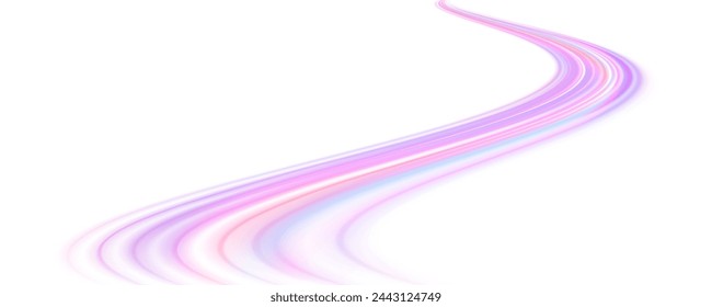 Racing cars dynamic flash effects city road with long exposure night ligh. Laser beams luminous abstract sparkling isolated on a transparent background.	