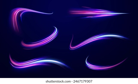 Carros de carreras efectos flash dinámicos carretera de la ciudad con luces nocturnas de larga exposición. Energía eléctrica. Cinta de deslumbramiento LED. Tecnología de movimiento dinámico futurista. 