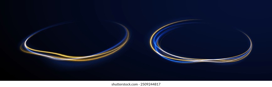 Racing cars dynamic flash effects city road with long exposure night ligh. Laser beams luminous abstract sparkling isolated on a transparent background.