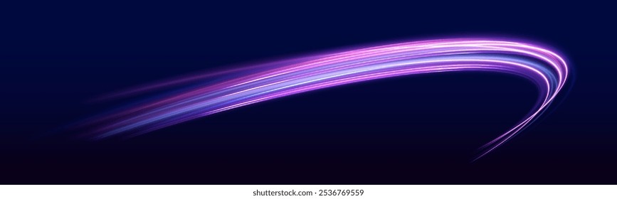Racing cars dynamic flash effects city road with long exposure night ligh. Neon color glowing lines background, high-speed light trails effect electric light, light effect.