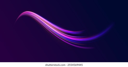 Racing cars dynamic flash effects city road with long exposure. Horizontal speed lines connection vector background. Futuristic dynamic motion technology blue glowing lines air flow effect.  