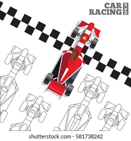 Racing cars at the finish line. View from above. Vector illustration.