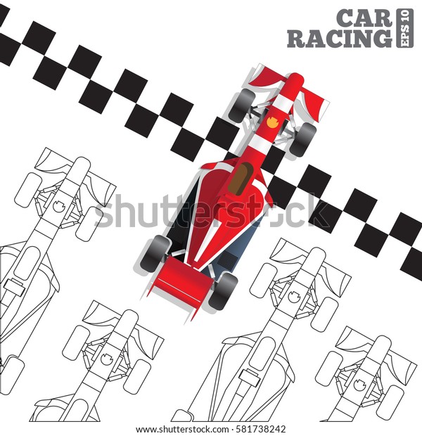 Racing cars at the finish line. View from\
above. Vector\
illustration.