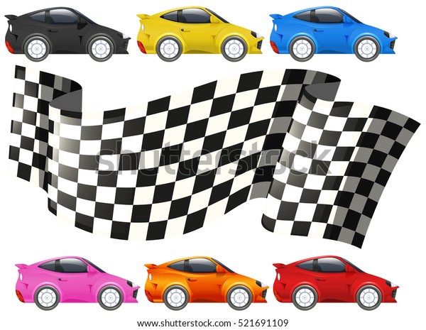 Racing cars and racing\
flag illustration