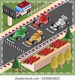 Racing cars. Isometric. Vector illustration.