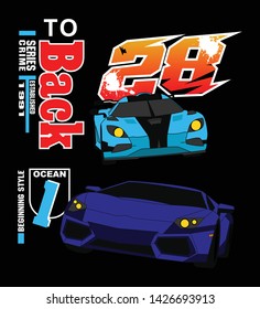Racing cars and text tshirt design vector art