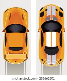 Racing cars, top view, the start of race. Vector