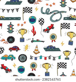 Racing cars vector seamless pattern.