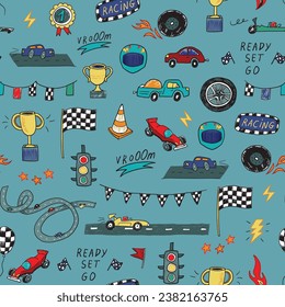 Racing cars vector seamless pattern.