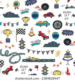 Racing cars vector seamless pattern.